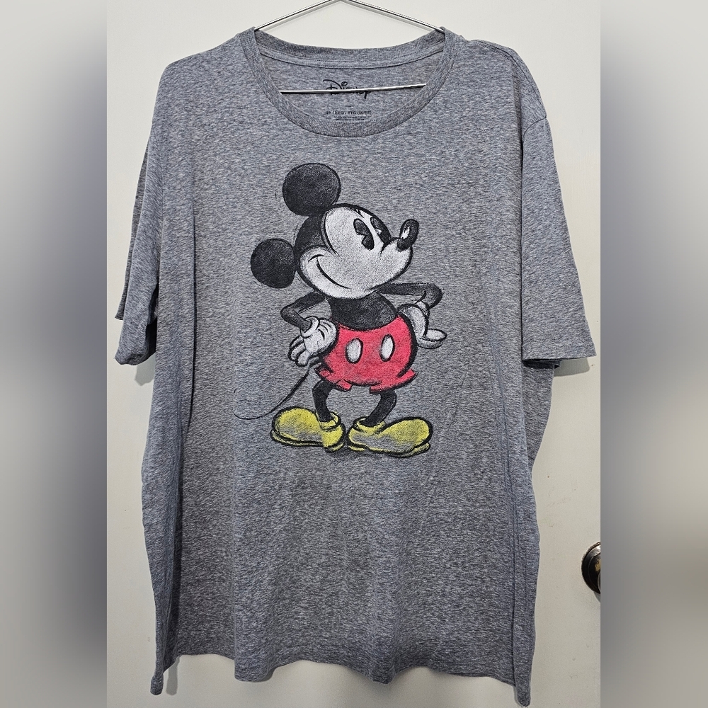 Disney - Mickey Mouse Distressed Gray Graphic T-Shirt - 2X
